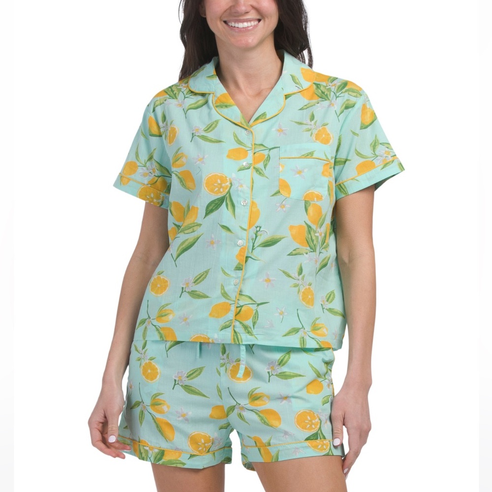 CRAFTED BY MAHOGANY 2pc Cotton Lemon Shorty Pajama Set Large